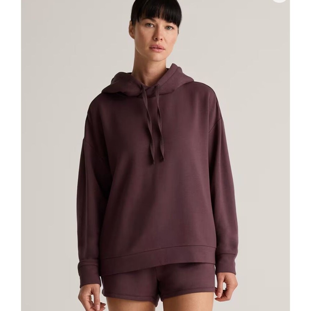 Quince Women Cozy SuperSoft Fleece Pullover Hoodie Dried Fig Purple Size Large